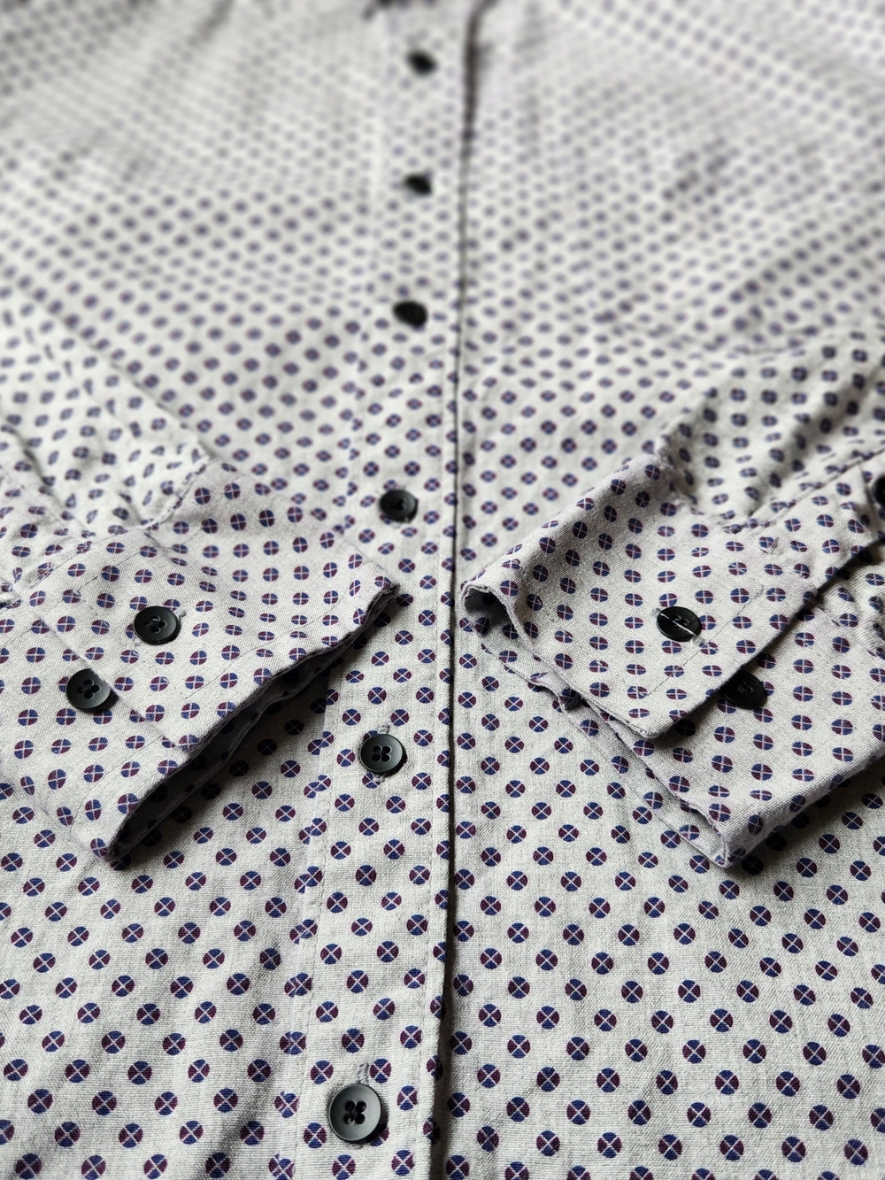 WRK Slim Fit Geometric Print Button Down Shirt Mens Size Large Grey Long Sleeve - Picture 12 of 14